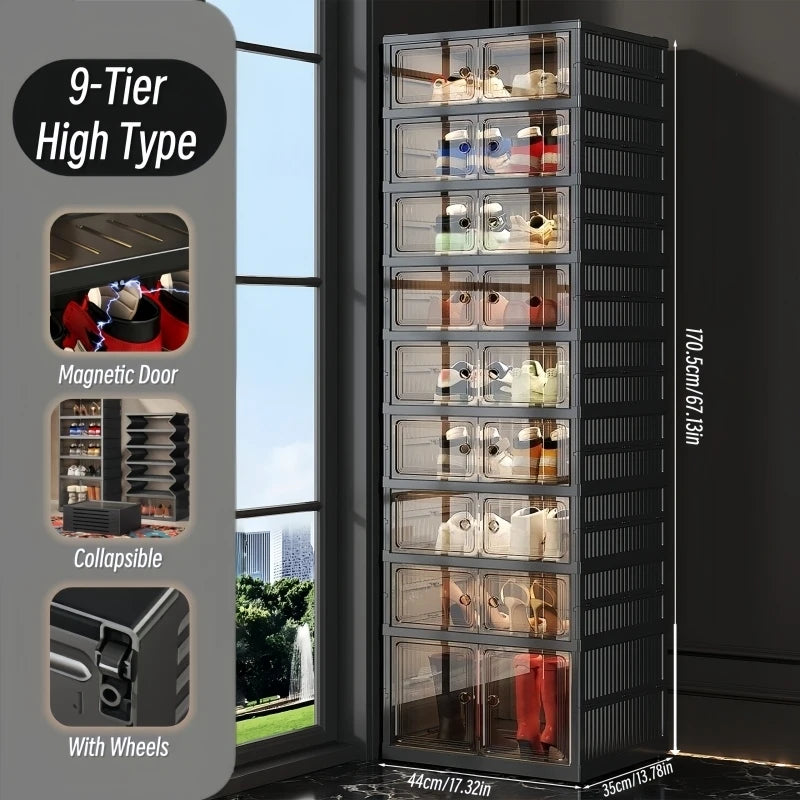 ONENOBLE Foldable Shoe Cabinet With Magnetic Clear Front Doors