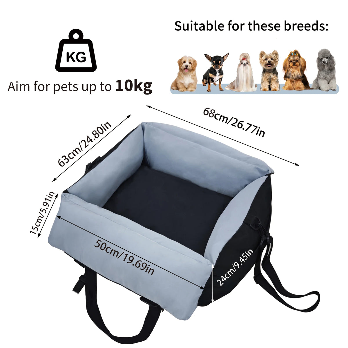 Borwart Portable Dog Car Booster Seat With Safety Belt
