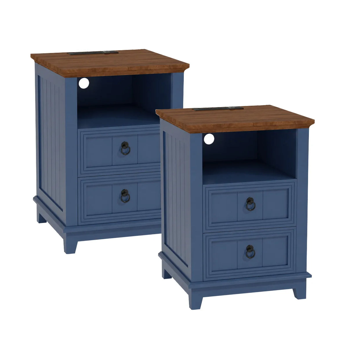 Modern Fluted Wood Nightstand With USB Charging Station