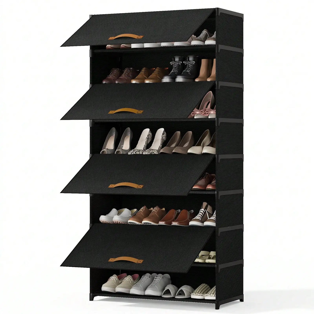 Metal Frame Shoe Storage Cabinet With Dustproof Fabric Doors