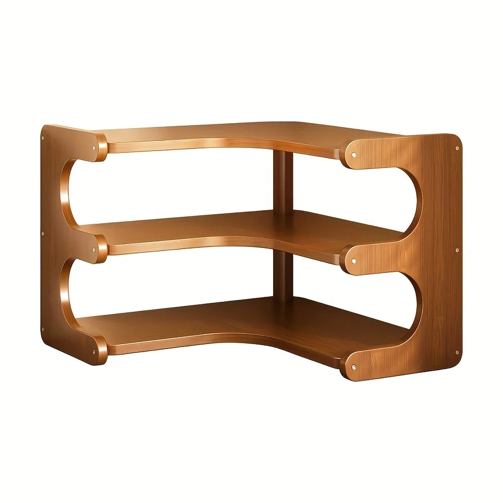 Multi Tier Bamboo Corner Wall Mounted Wooden Storage Shelf