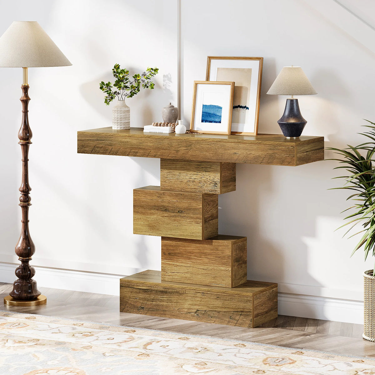 Tribesigns Farmhouse Wooden Sofa Console Table With Storage