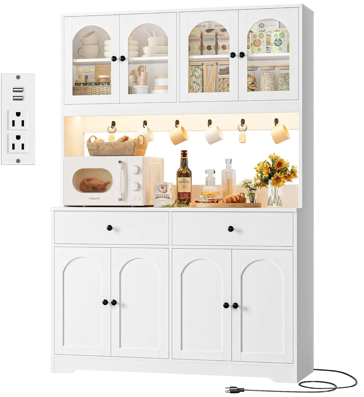 Huanzhuang LED Kitchen Pantry Cabinet With Power Outlet