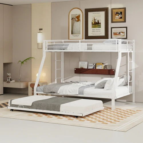Heavy Duty Metal Triple Bunk Bed With Trundle And Guardrails