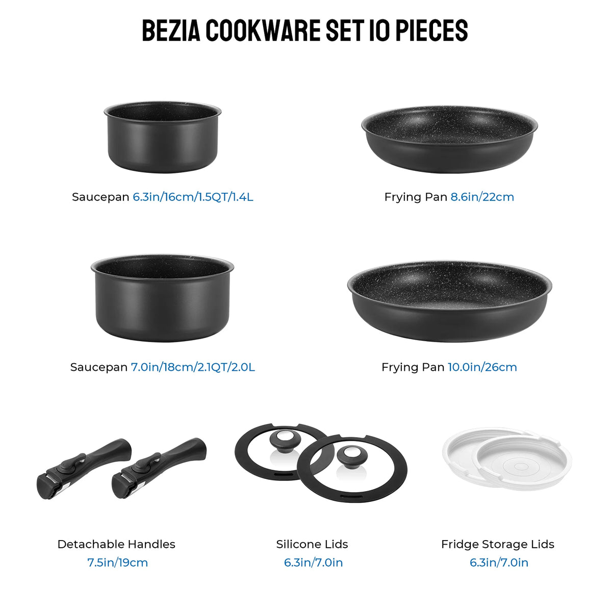 Premium Aluminum Nonstick Induction Cookware Set With Removable Handles