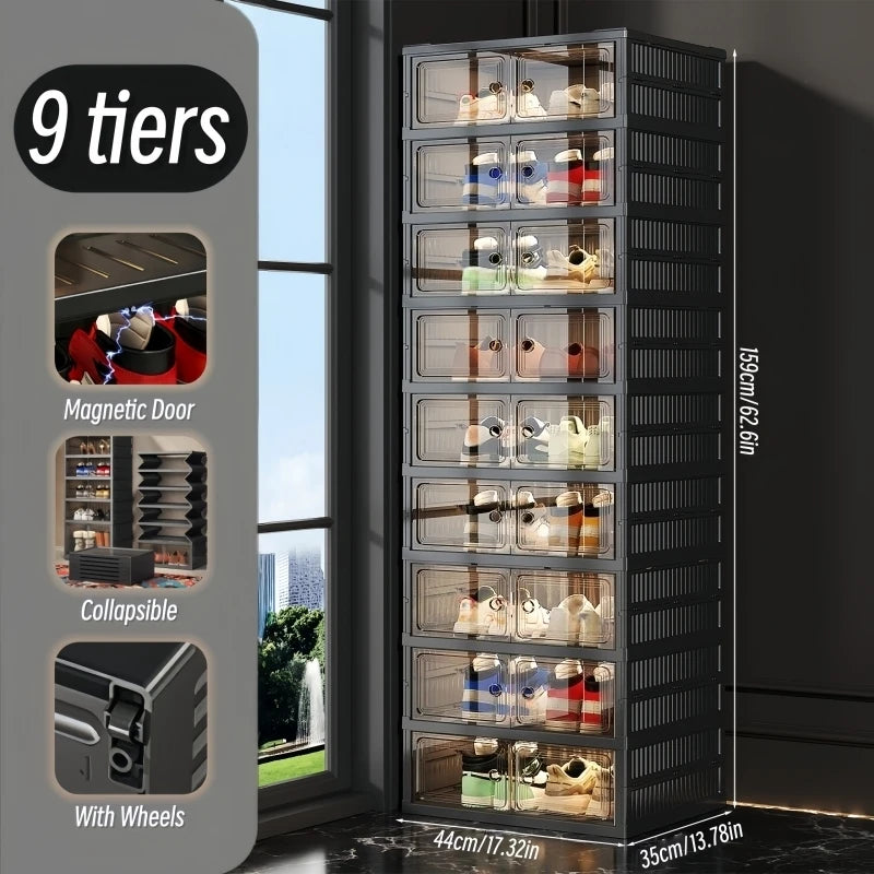 ONENOBLE Foldable Shoe Cabinet With Magnetic Clear Front Doors