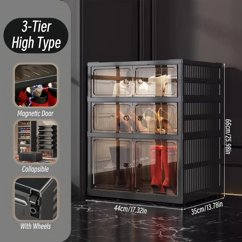 ONENOBLE Foldable Shoe Cabinet With Magnetic Clear Front Doors