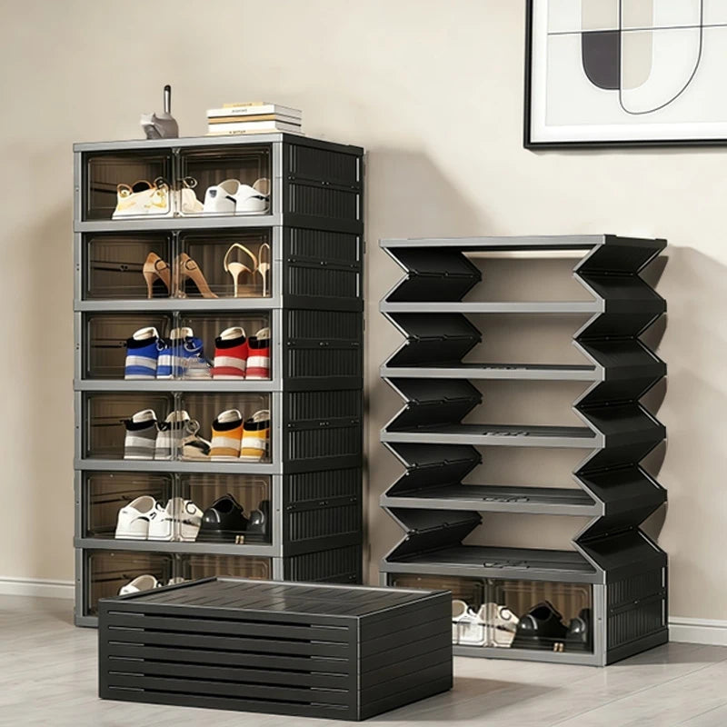 ONENOBLE Foldable Shoe Cabinet With Magnetic Clear Front Doors