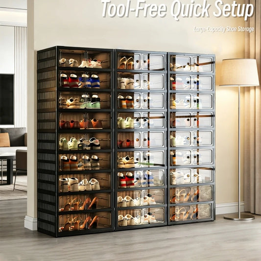 ONENOBLE Foldable Shoe Cabinet With Magnetic Clear Front Doors