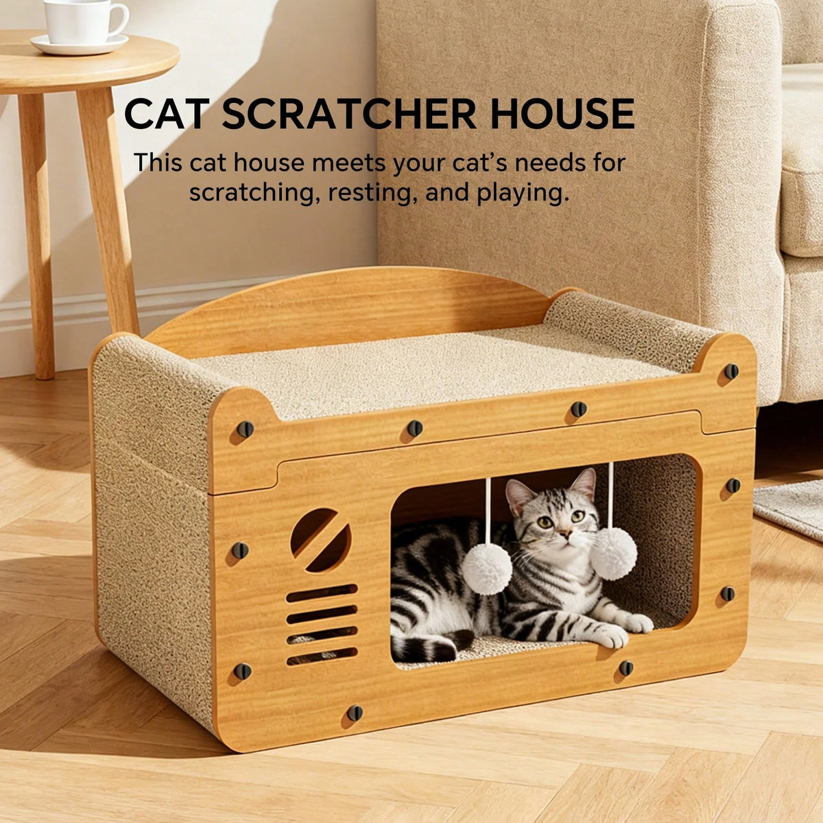 Double Layer Cardboard Cat Scratcher Lounge Bed And Hideaway