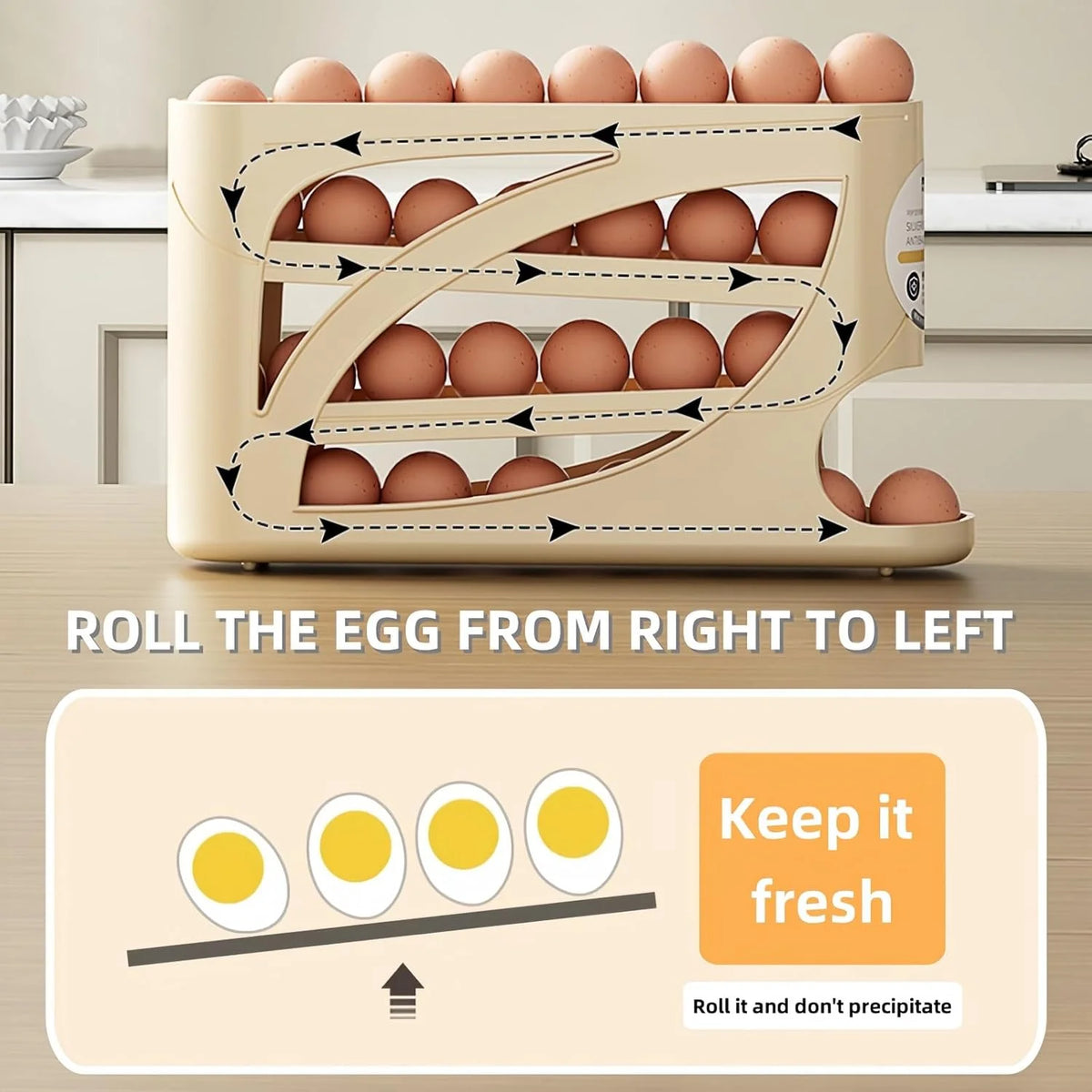 Automatic Rolling Egg Dispenser Four Tier Sliding Countertop Rack