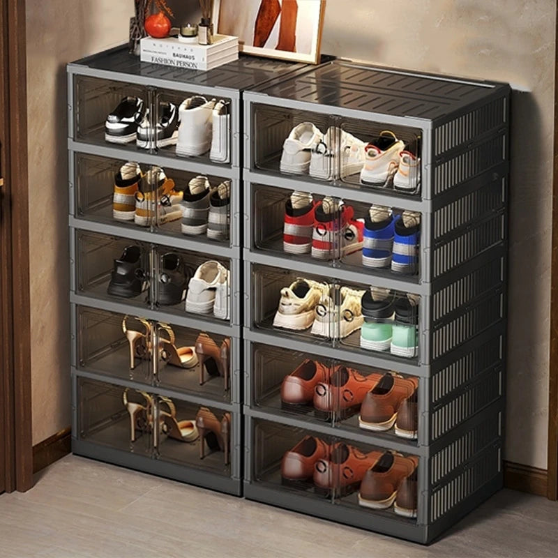ONENOBLE Foldable Shoe Cabinet With Magnetic Clear Front Doors