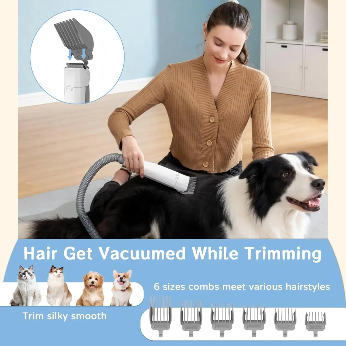 Dog Grooming Vacuum Kit With Deshedding Brush And Nail Trimmer