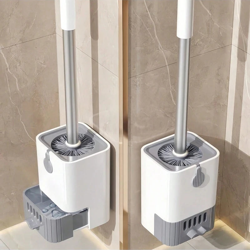 Wall Mounted Toilet Brush Set With Long Handle Holder