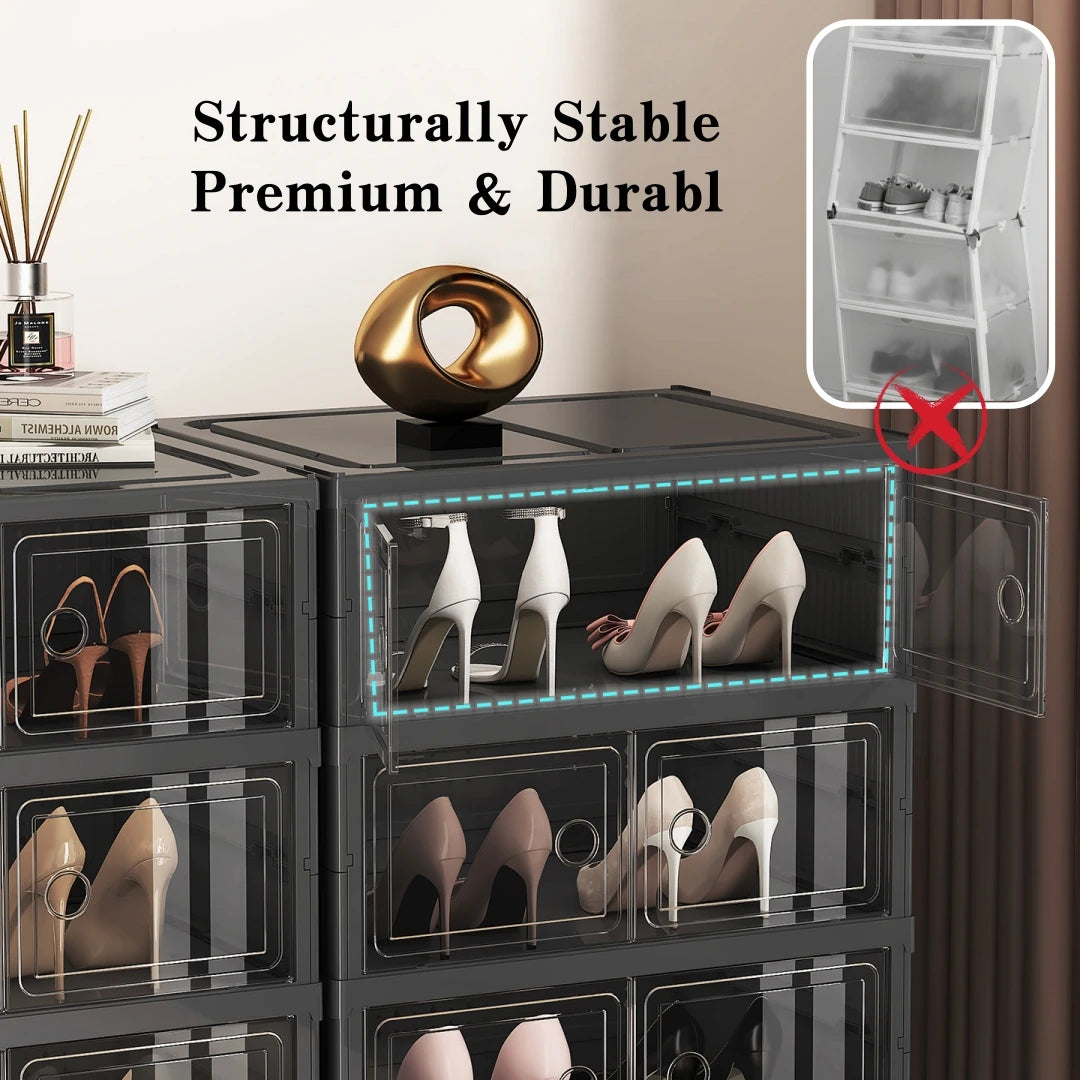 ONENOBLE Foldable Shoe Cabinet With Magnetic Clear Front Doors
