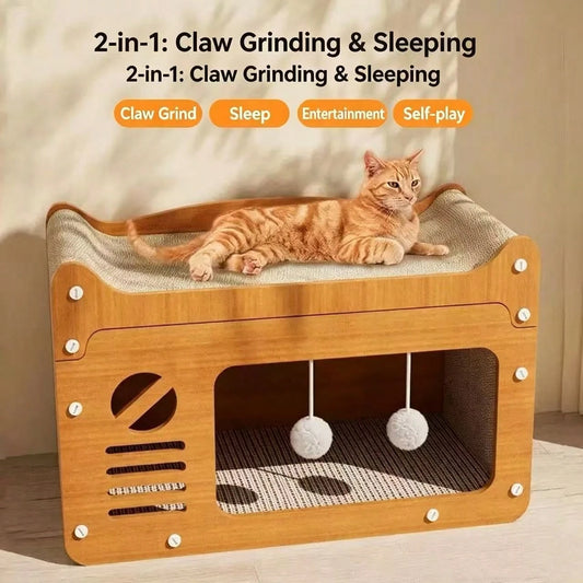 Double Layer Cardboard Cat Scratcher Lounge Bed And Hideaway
