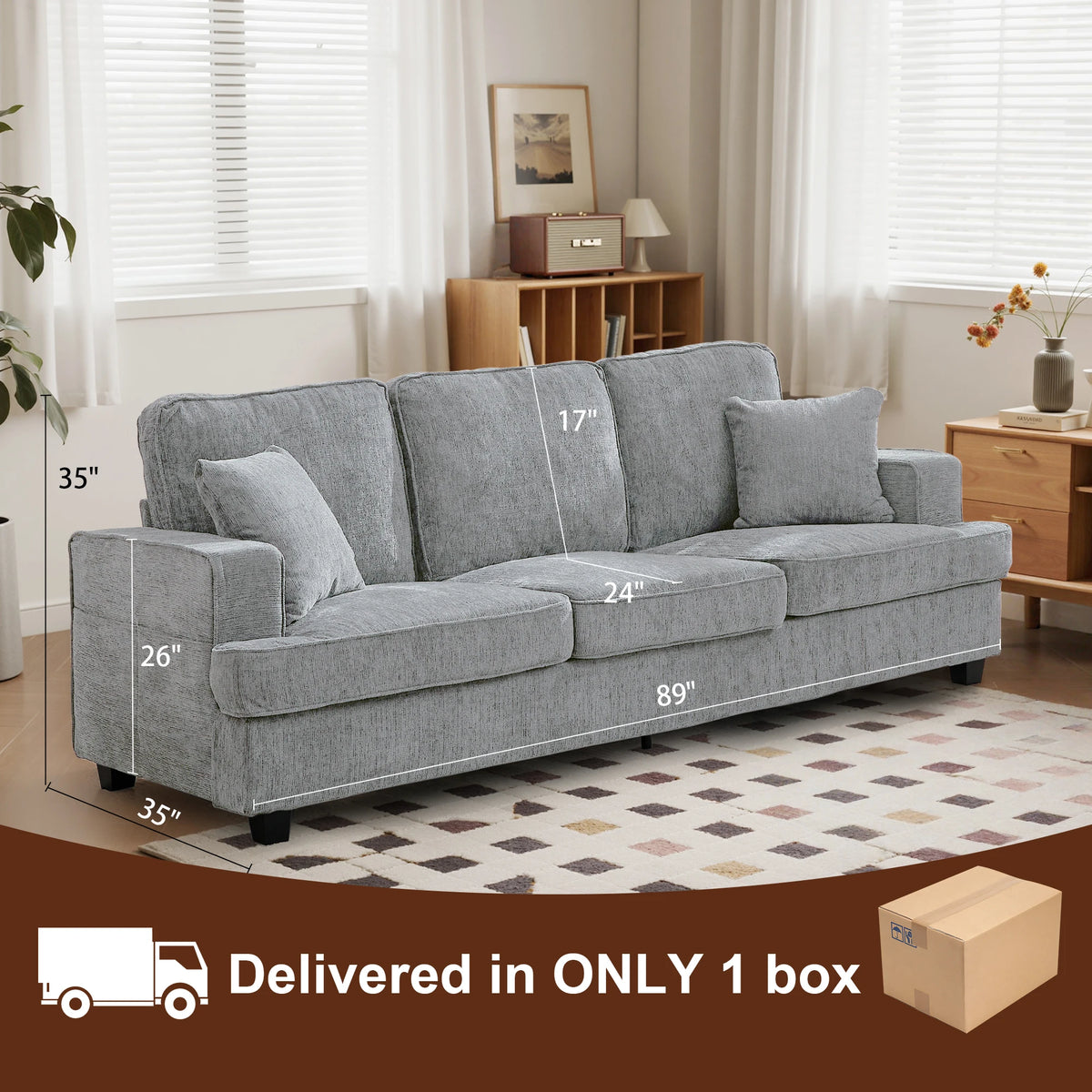 Modern Cloud Chenille Three Seater Sofa For Living Room