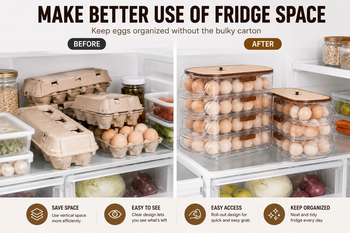 Reusable Stackable Egg Dispenser With Side Door For Fridge