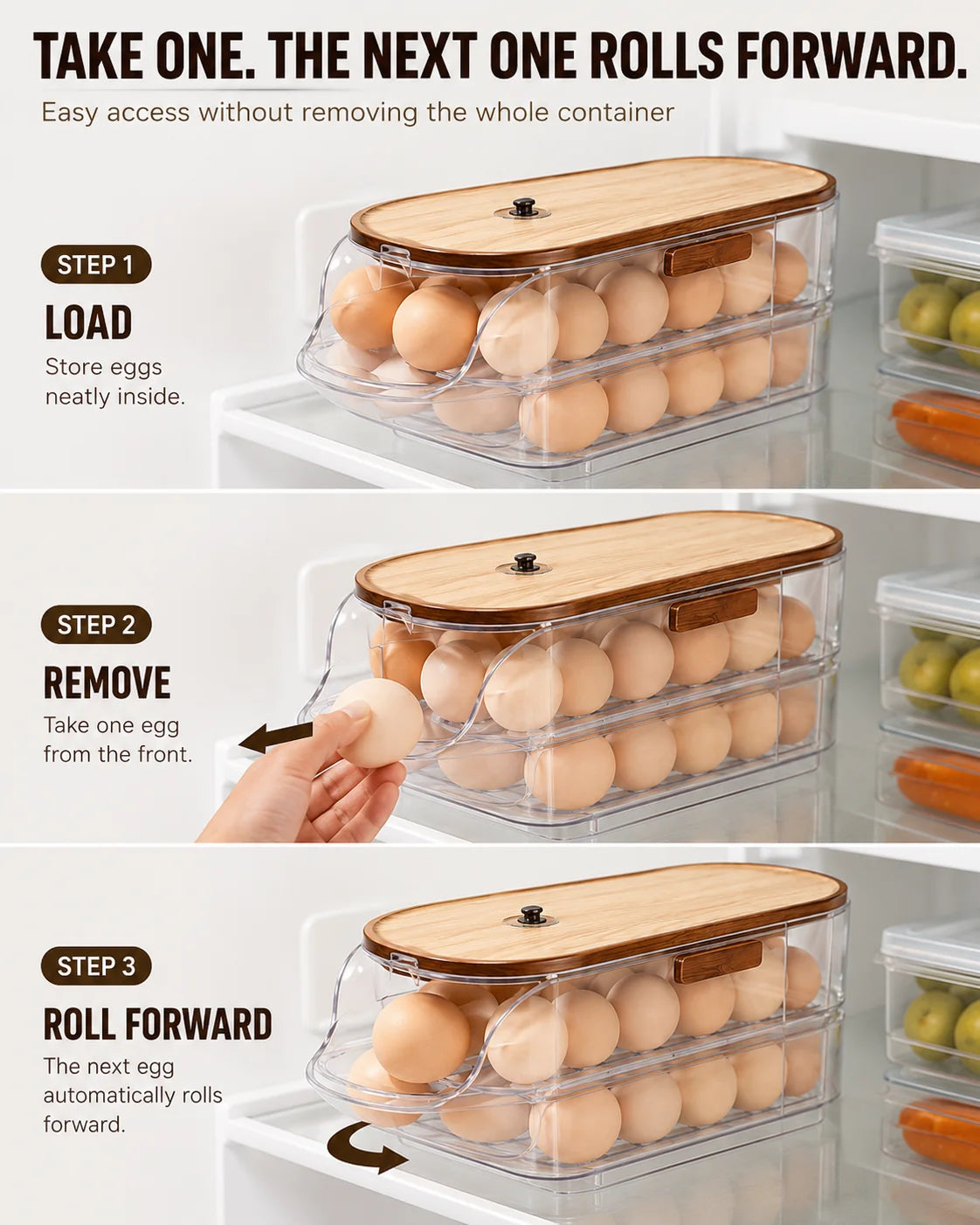 Reusable Stackable Egg Dispenser With Side Door For Fridge