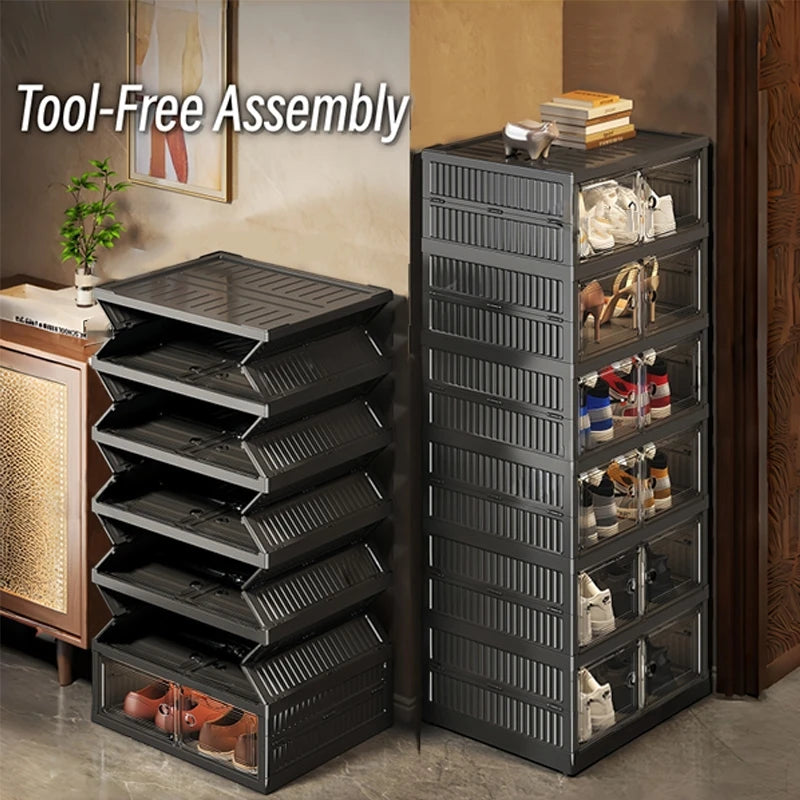 ONENOBLE Foldable Shoe Cabinet With Magnetic Clear Front Doors