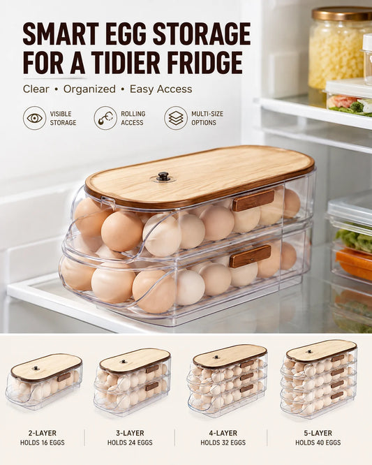 Reusable Stackable Egg Dispenser With Side Door For Fridge