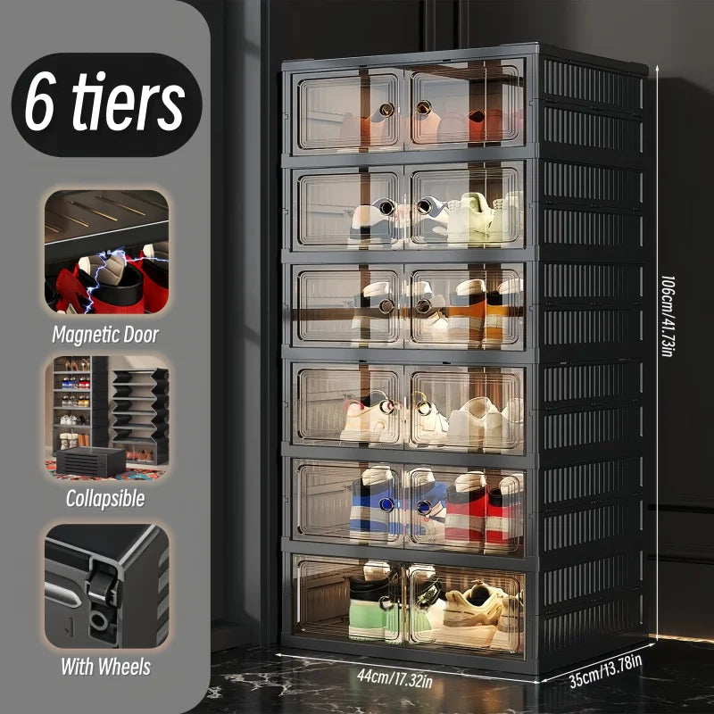 ONENOBLE Foldable Shoe Cabinet With Magnetic Clear Front Doors