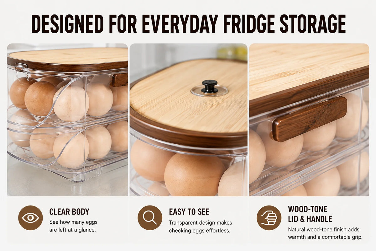 Reusable Stackable Egg Dispenser With Side Door For Fridge