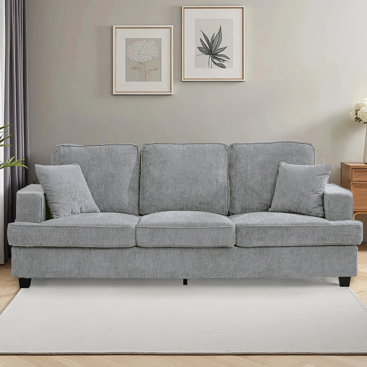 Modern Cloud Chenille Three Seater Sofa For Living Room