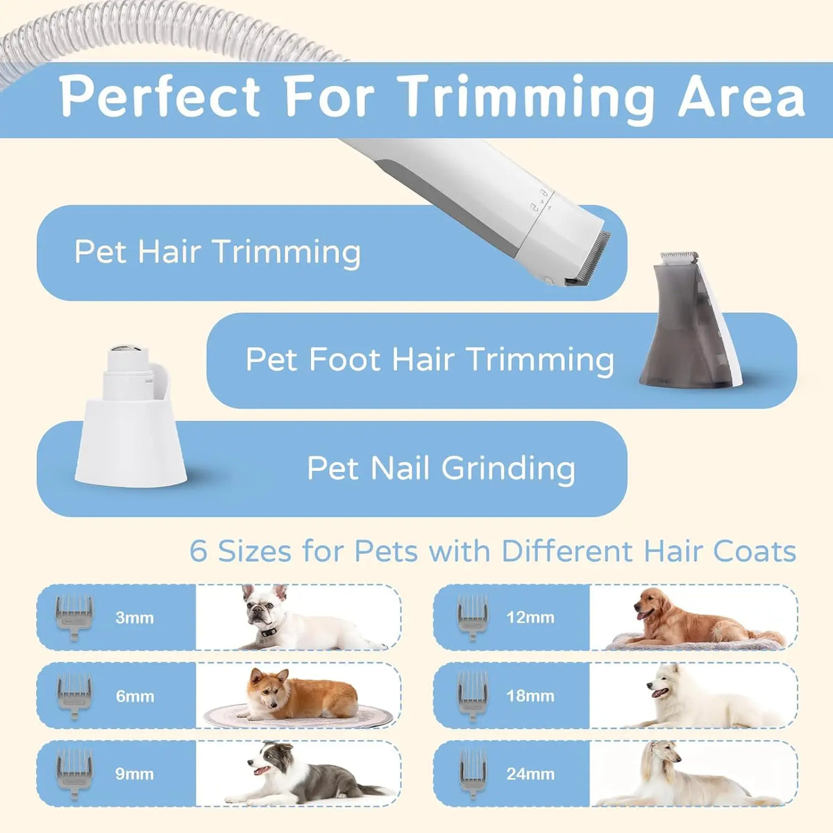 Dog Grooming Vacuum Kit With Deshedding Brush And Nail Trimmer