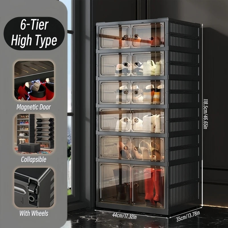 ONENOBLE Foldable Shoe Cabinet With Magnetic Clear Front Doors