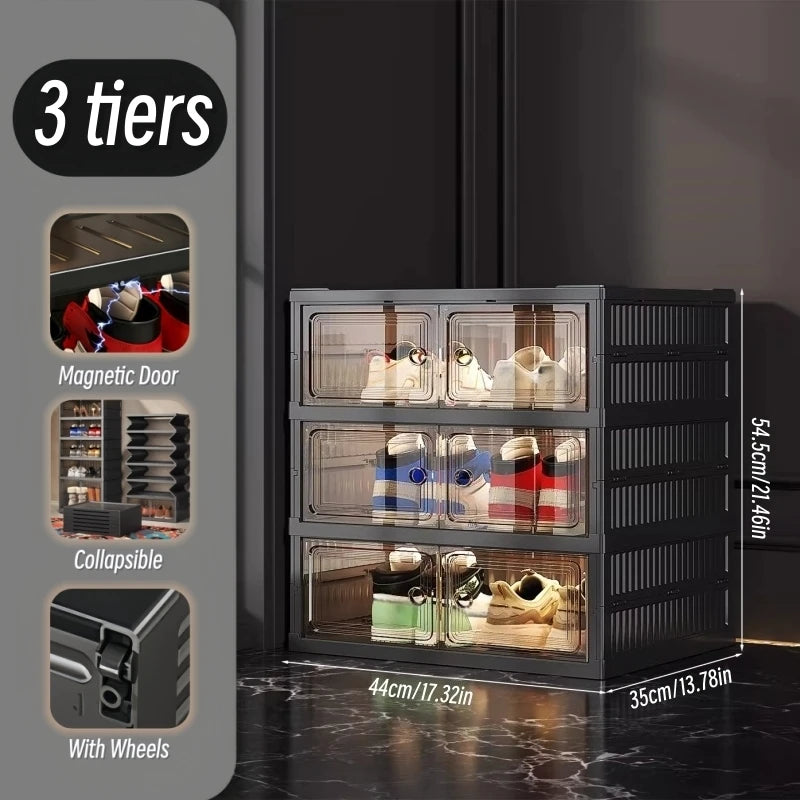 ONENOBLE Foldable Shoe Cabinet With Magnetic Clear Front Doors
