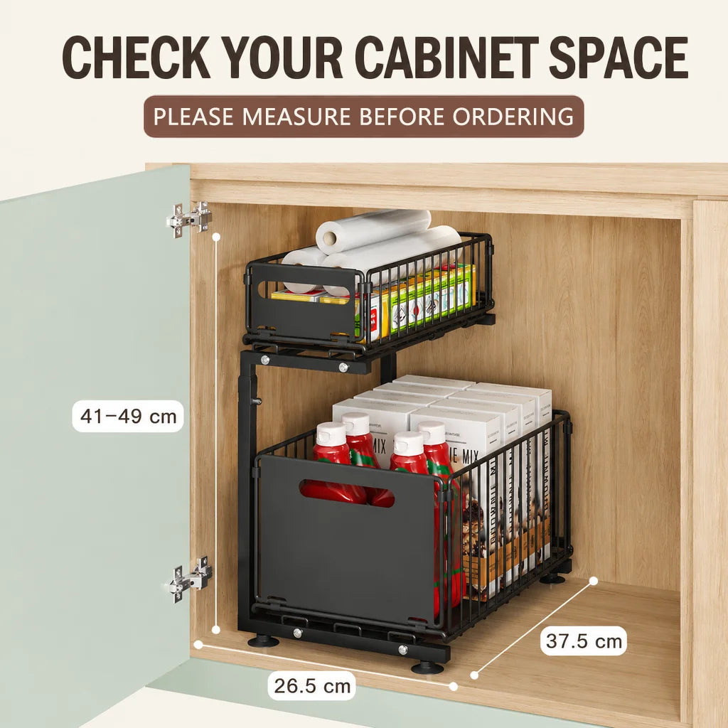 Adjustable Under Sink Organizer With Pull Out Cabinet Storage Rack