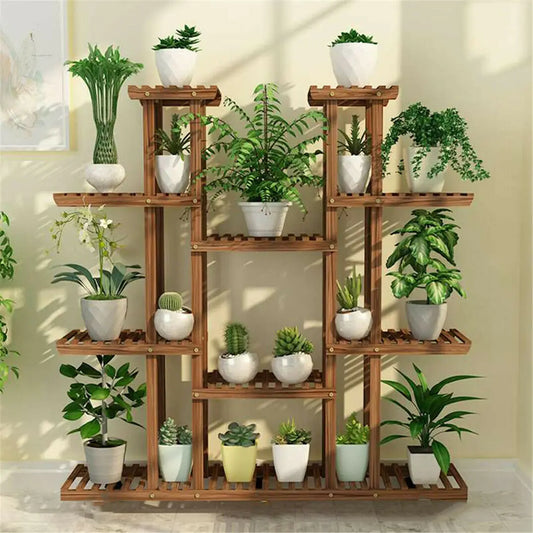 BINGOPAW Nine Tier Wooden Plant Stand Indoor Outdoor Display