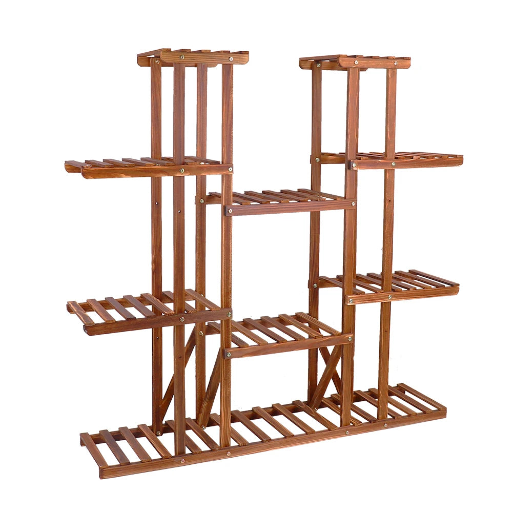 BINGOPAW Nine Tier Wooden Plant Stand Indoor Outdoor Display