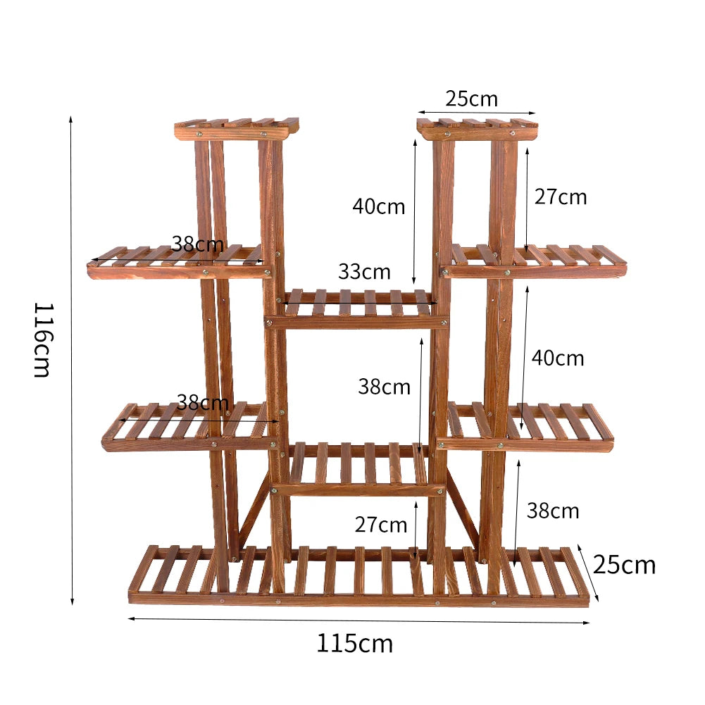 BINGOPAW Nine Tier Wooden Plant Stand Indoor Outdoor Display