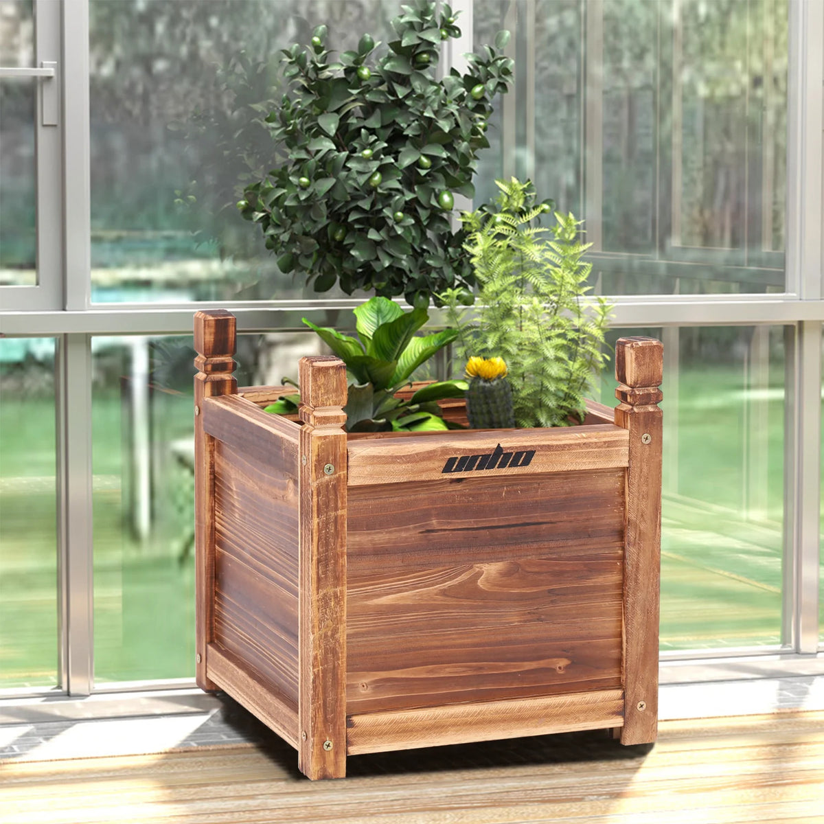 Wooden Window Planter Box For Raised Garden And Yard