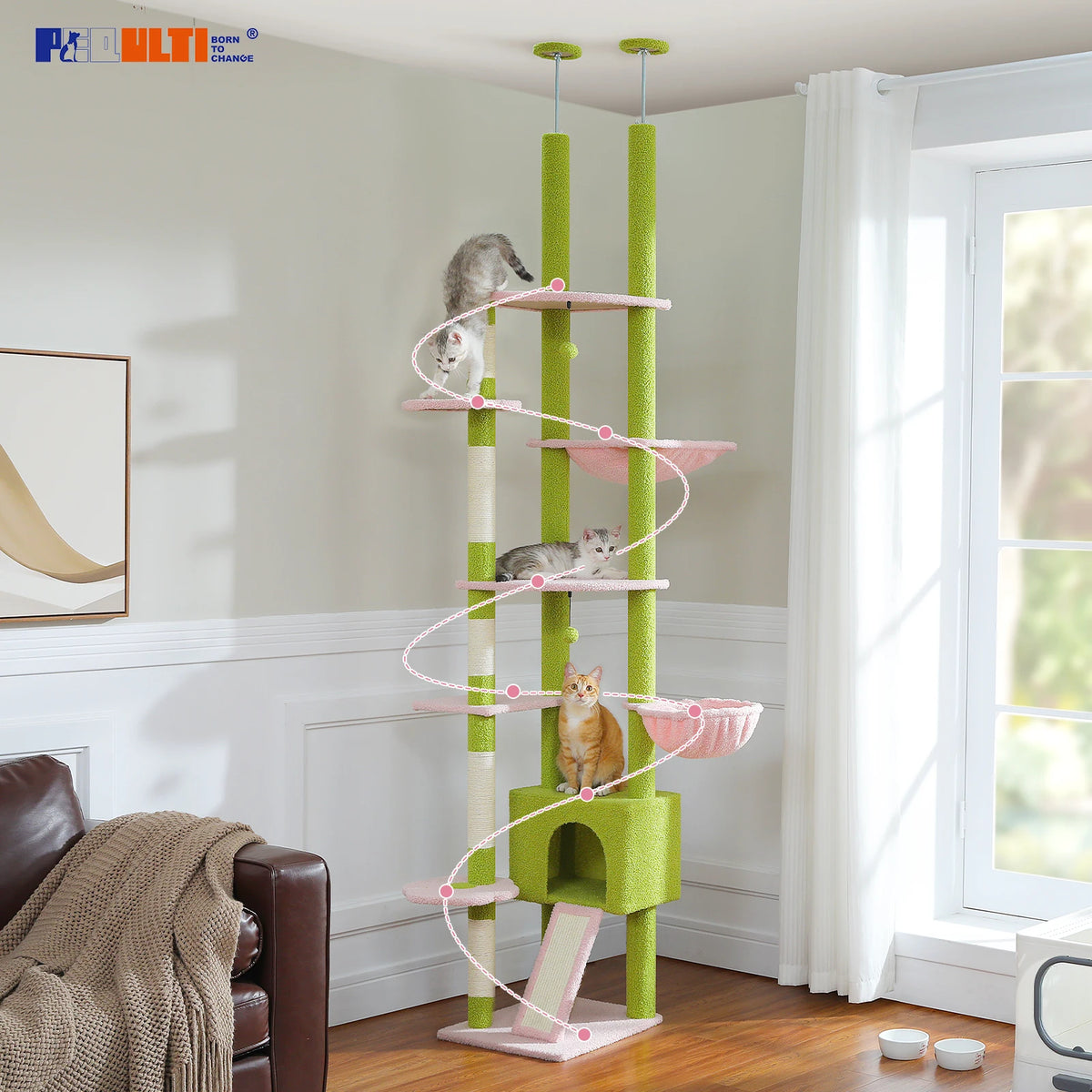 Petepela Cactus Cat Tree With Adjustable Height And Scratching Post