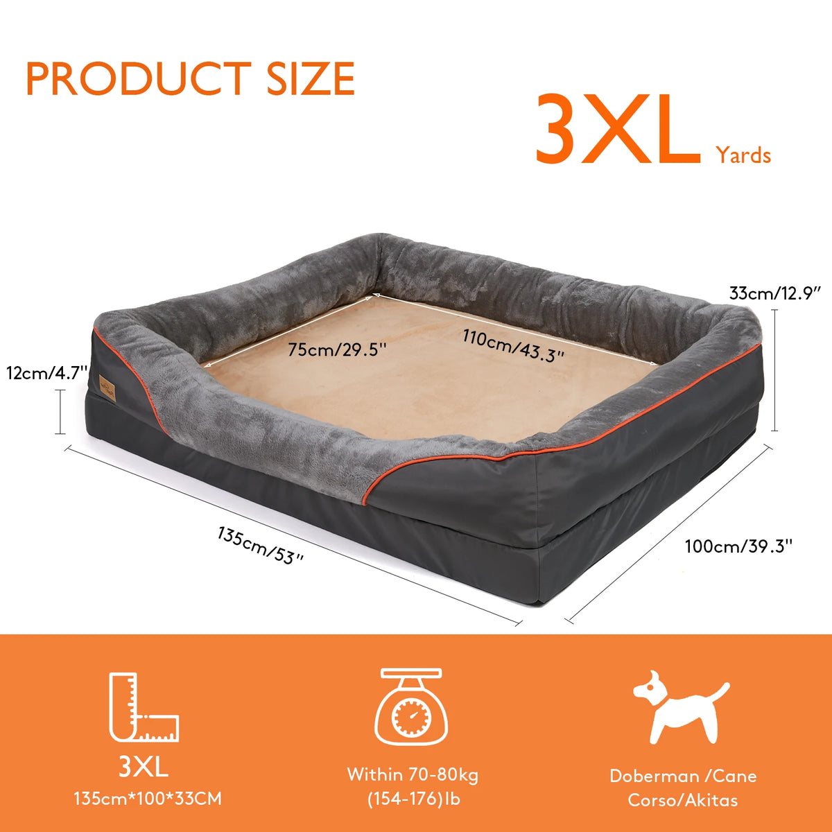 BINGOPAW Large Dog Bed With Removable Washable Cover Anti Allergy