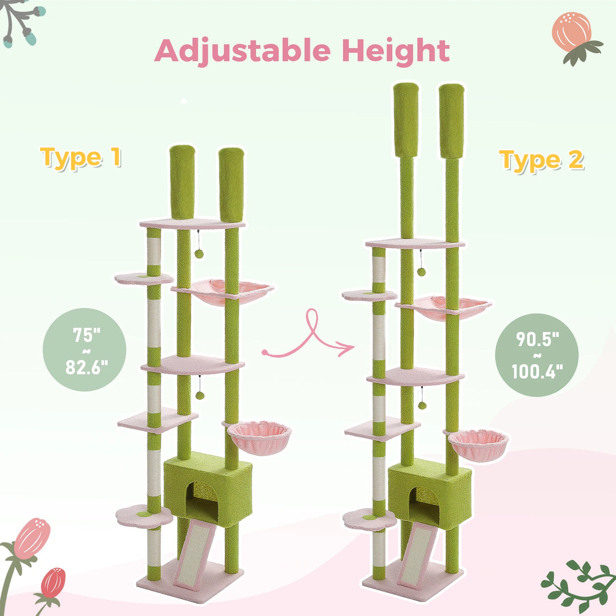 Petepela Cactus Cat Tree With Adjustable Height And Scratching Post