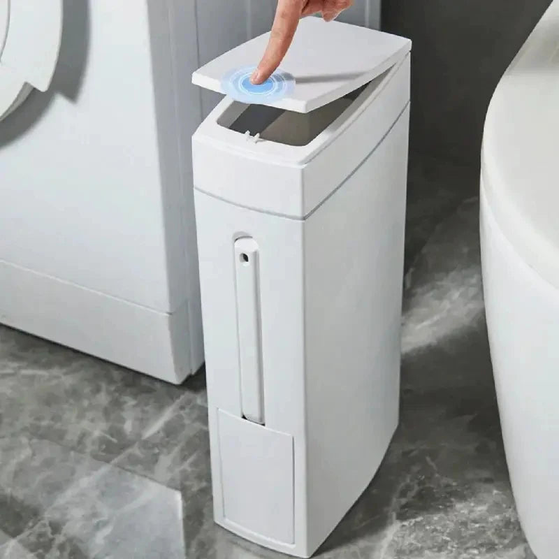 Plastic Bathroom Trash Can With Integrated Toilet Brush Combo