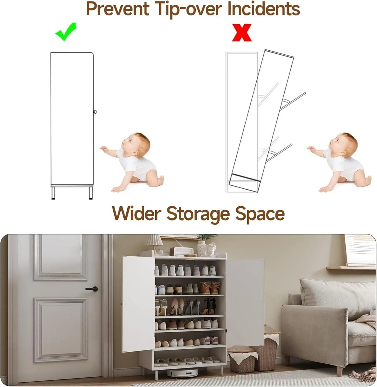 Onbrill Entryway Shoe Storage Cabinet With Doors And Metal Legs