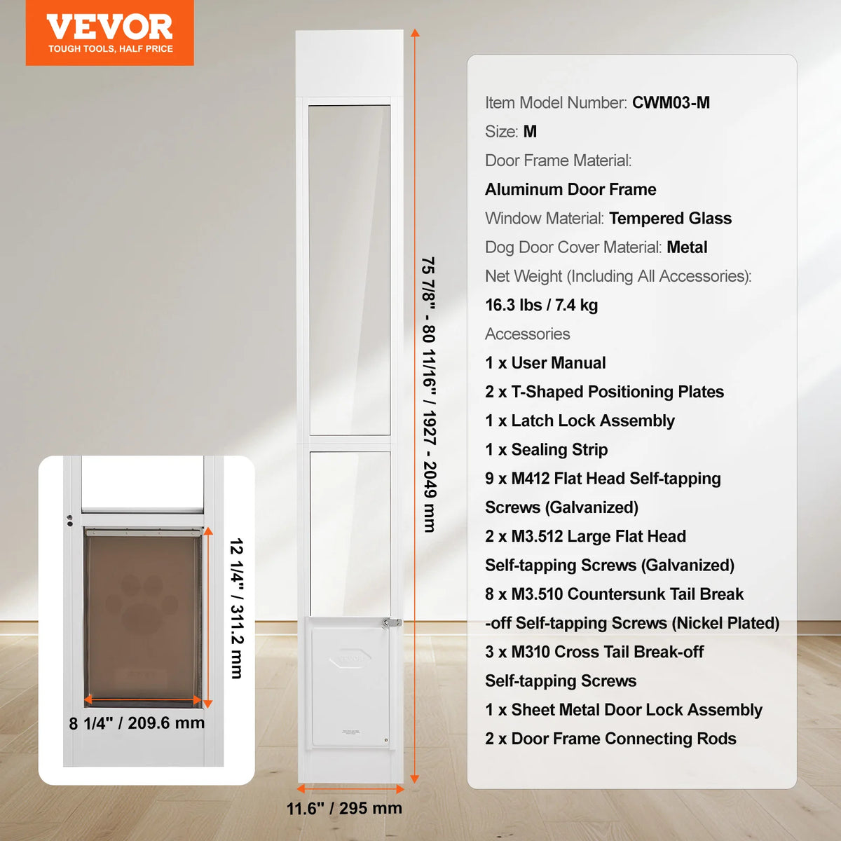 Sliding Glass Dog Door With Adjustable Height And Tempered Glass