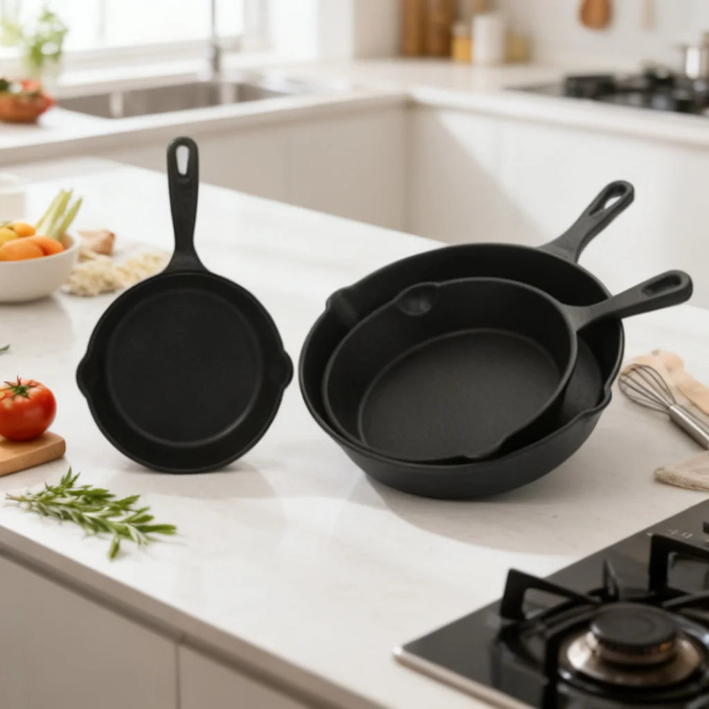 Pre Seasoned Cast Iron Skillet Set For Outdoor Camping Cooking