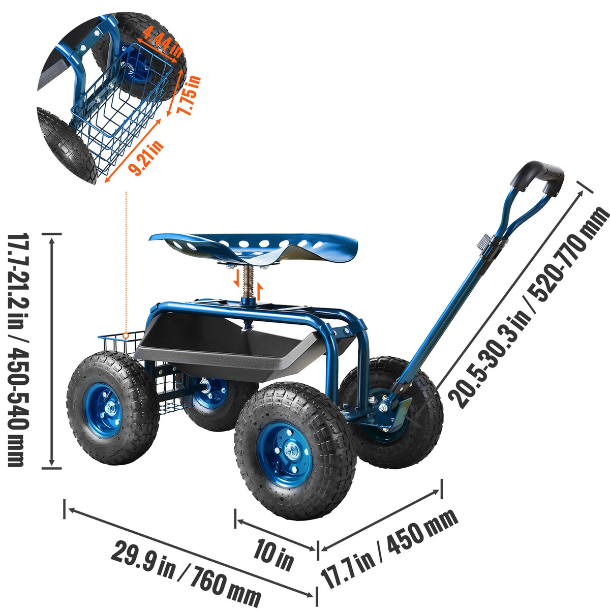 SucceBuy Garden Cart With Rolling Wheels And Swivel Seat