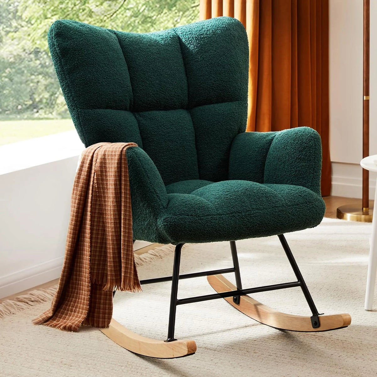 Studyset Modern Upholstered Teddy Boucle Rocking Chair With Side Pocket