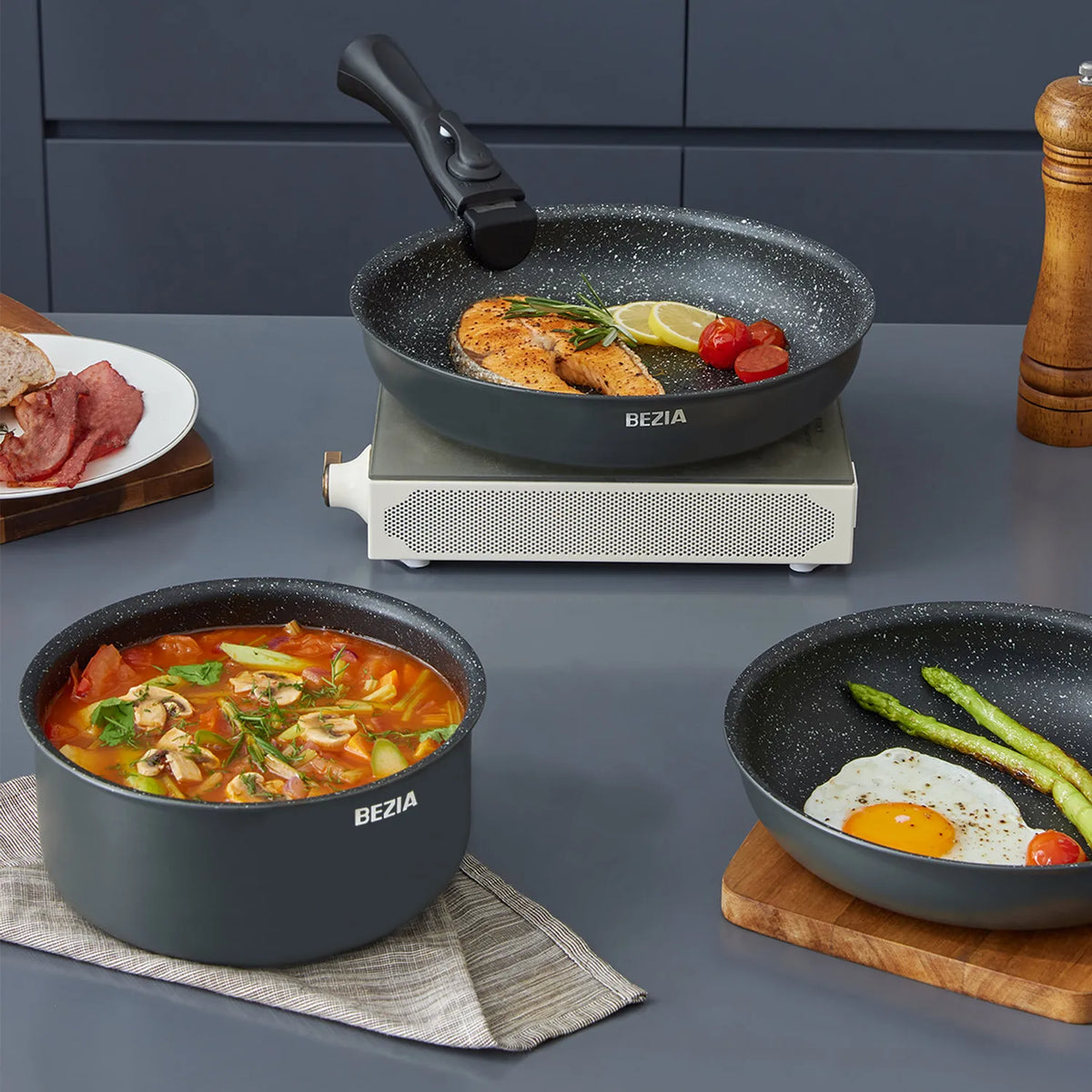 Premium Aluminum Nonstick Induction Cookware Set With Removable Handles