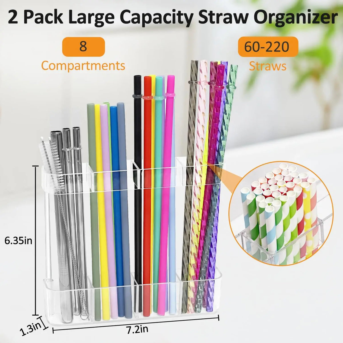 Reusable Clear Acrylic Straw Holder Wall Mounted Organizer