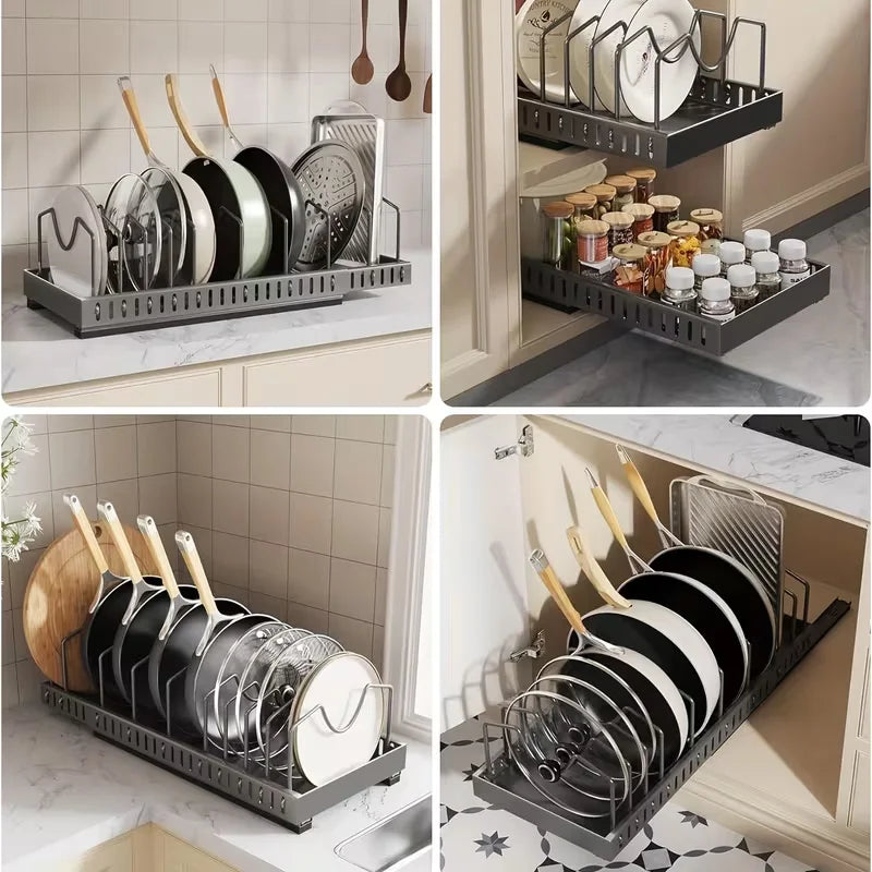 Adjustable Pull Out Cabinet Storage Organizer With Sliding Dividers