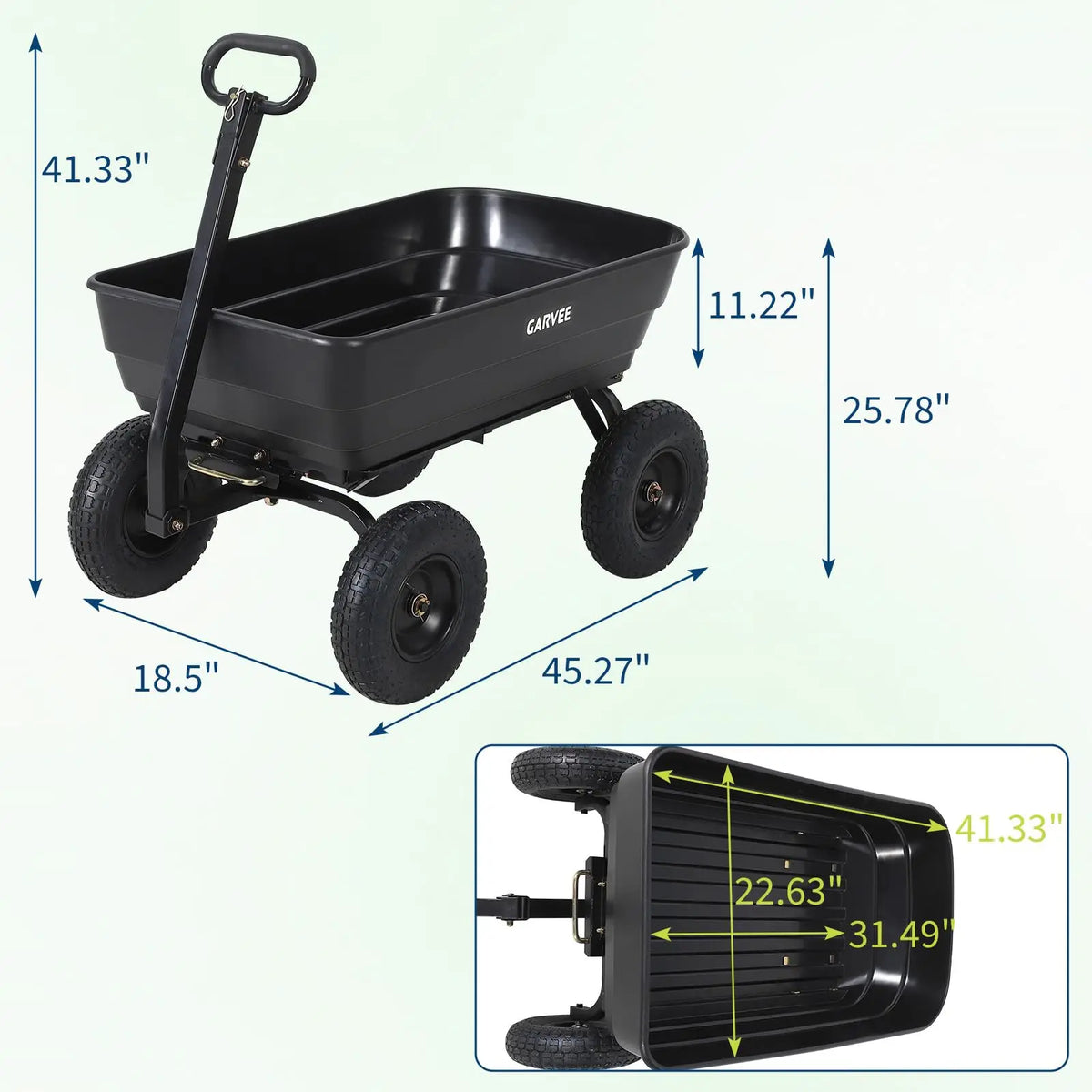 HiMISS Heavy Duty 1200LB Garden Dump Cart Utility Trailer