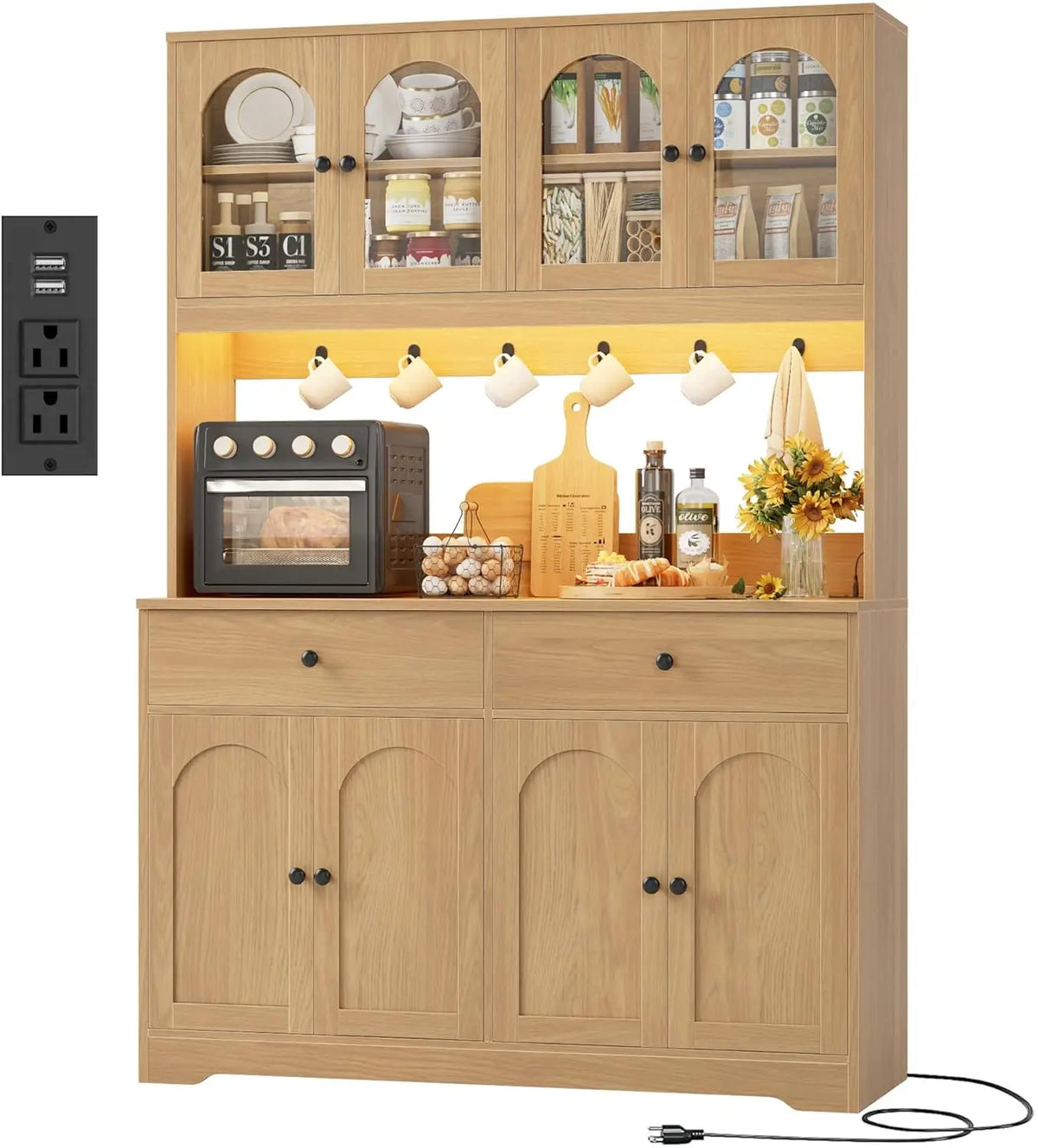 Huanzhuang LED Kitchen Pantry Cabinet With Power Outlet